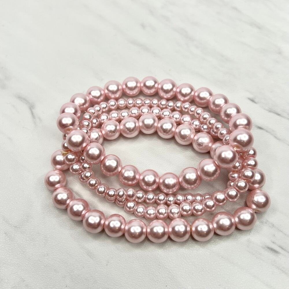 Pink Pearl Stretch Stacked Bracelet Set